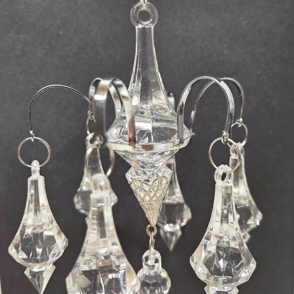 Acrylic Chandelier Swag Christmas Ornament Silver Tone Accent Prism 5.75" - Picture 3 of 4